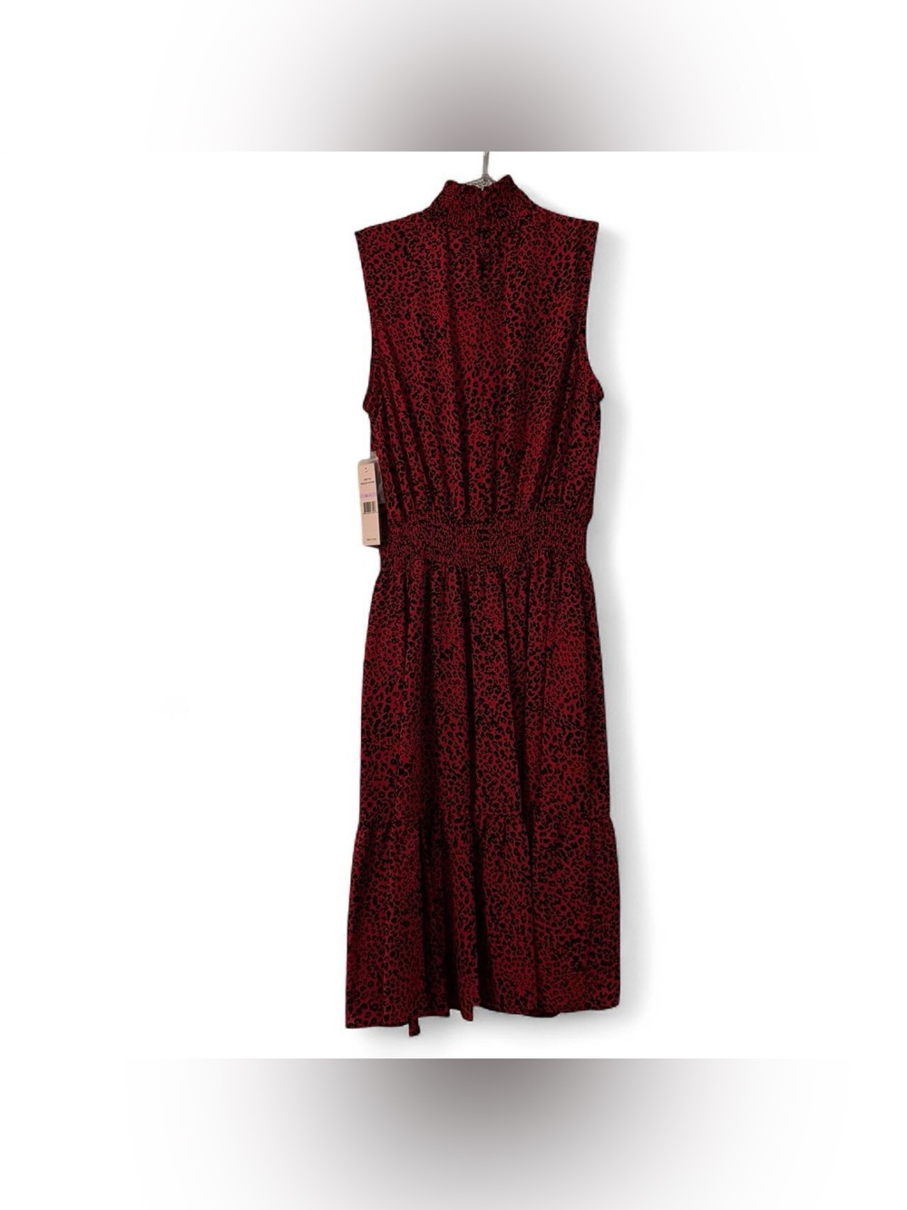 NWT Nanette Lepore Sleeveless High-Neck Red Leopard Print Midi Dress - Picture 2 of 4